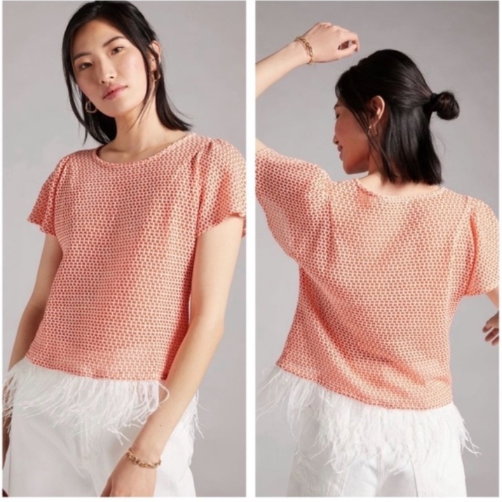 Anthropologie Eva Franco Orange Knit Feather Hem Top Women's size M